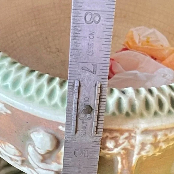 Vintage Early Roseville Pottery Donatello Footed Bowl Compote Cream, Green - Picture 12 of 15